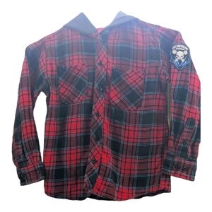 Black Jack Red Plaid Flannel Shirt with knit hoodie Size Boy's 10/12